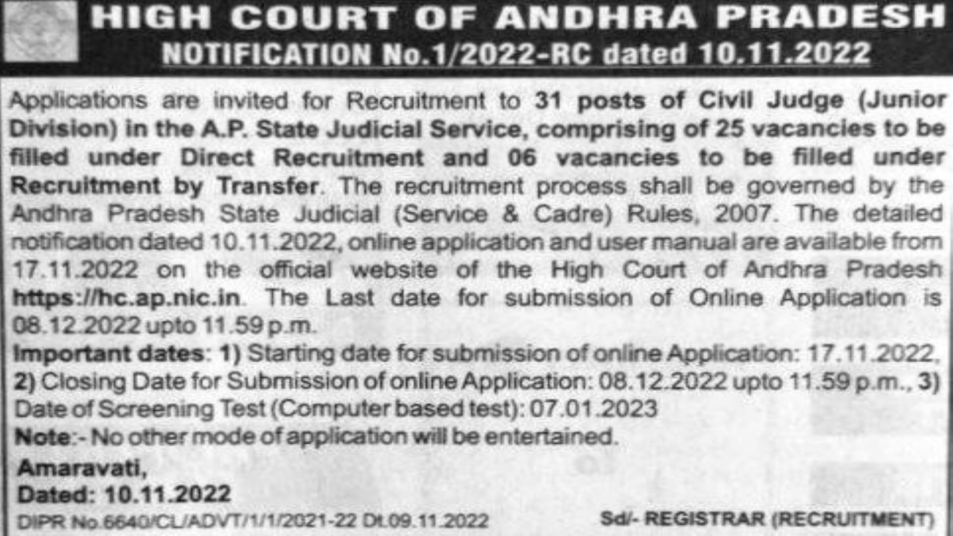Andhra Pradesh Judicial Service Examination 2022