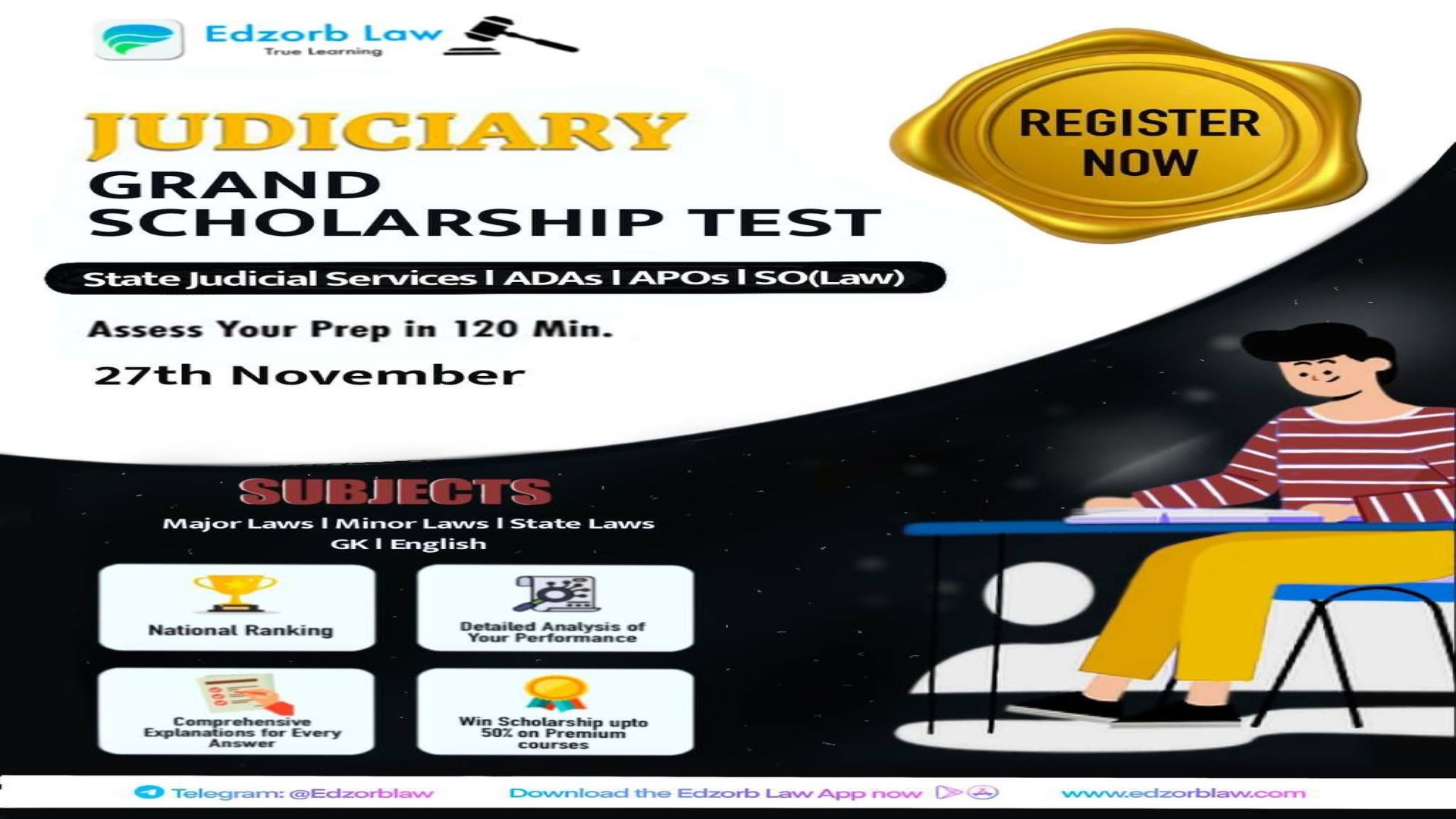 TODAY at 5 PM FREE GRAND Judiciary Scholarship Test on 27th November