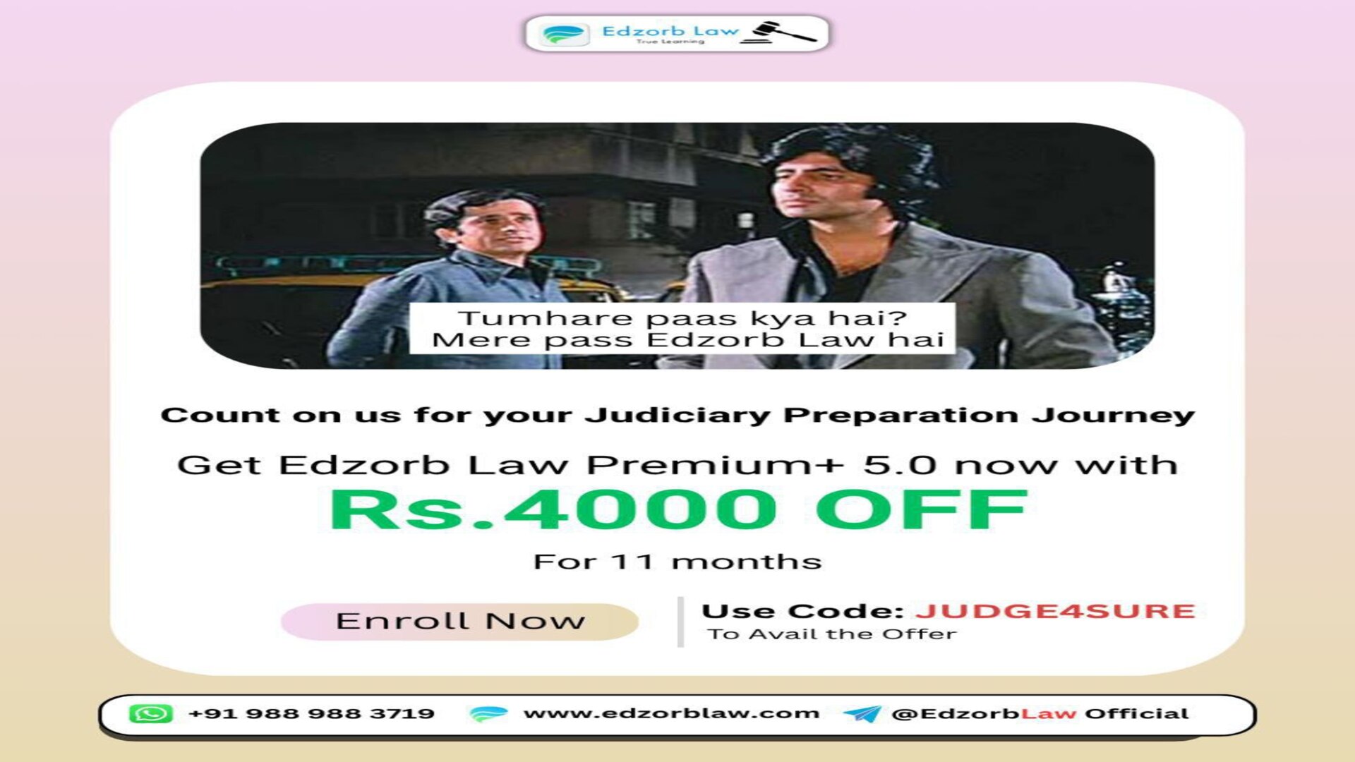 👨‍👩‍👦 Tumare pass kya hai to crack Judiciary Exams?  🔥 FOR Summer Sale Offer Coupon Code, Fill the Waitlist form: Click Here