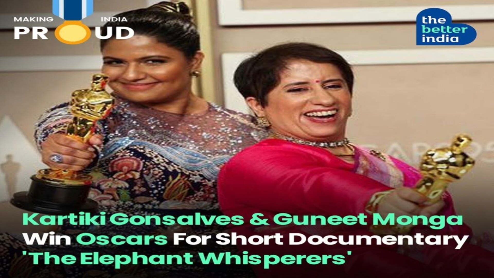 🫡 Two women did this said the producer #GuneetMonga (https://twitter.com/hashtag/MakingIndiaProud?src=hashtag_click), who, along with director #KartikiGonsalves has won the Oscar for #TheElephantWhis
